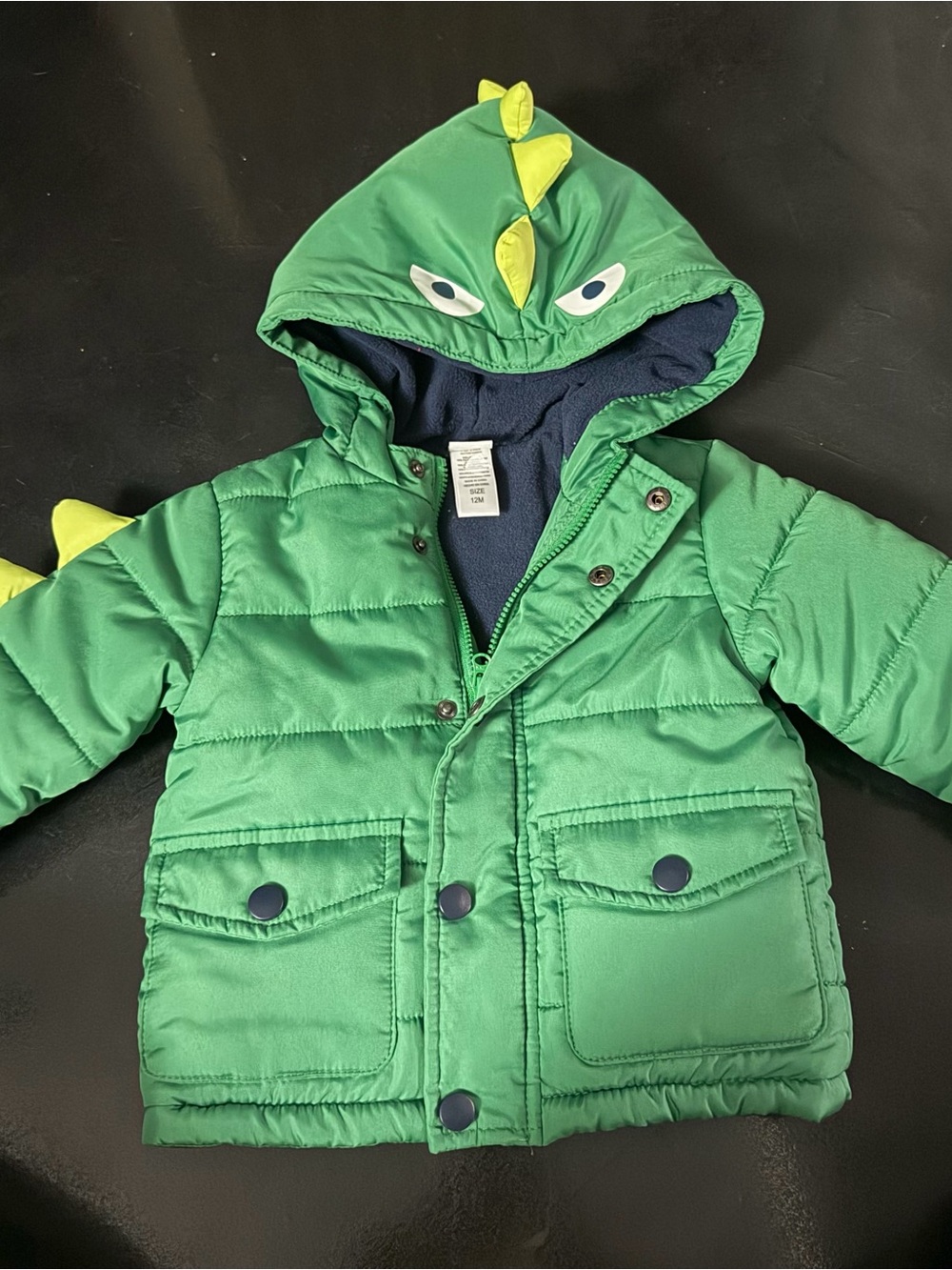 Green Dino Hooded Puffer Jacket - Toddler